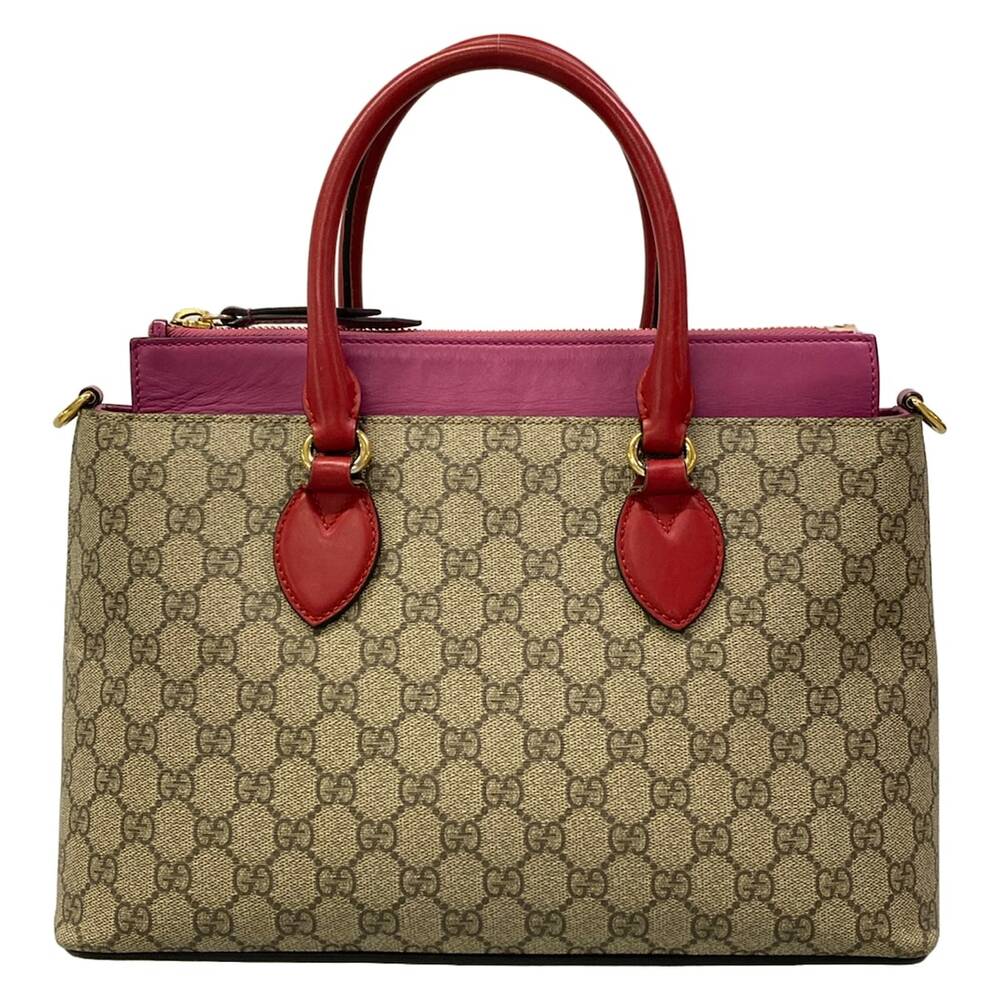 Gucci GG Plus/GG Supreme Handbag 409534 Dark Brown Pink Multi PVC Leather